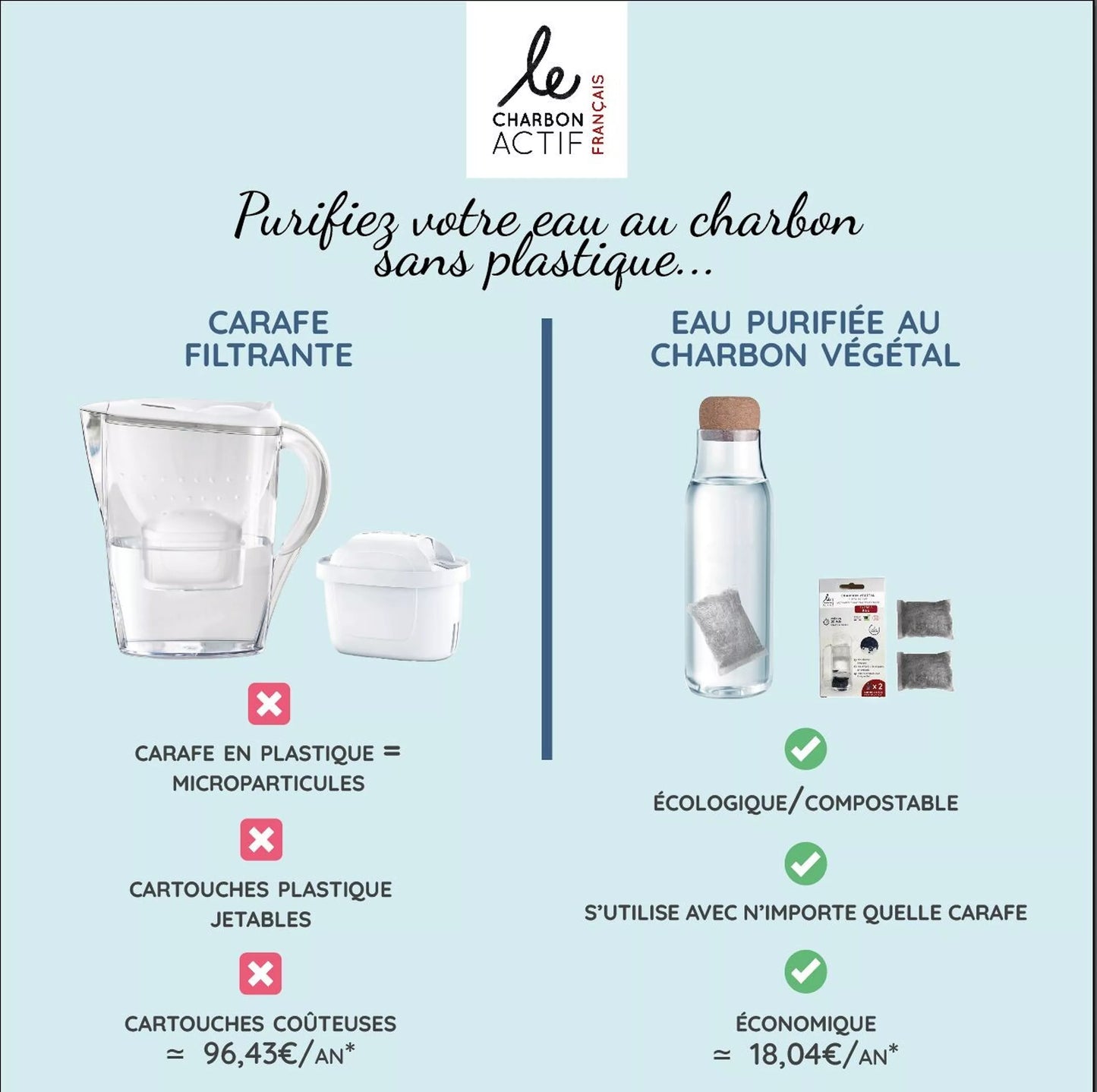 Carafe filtrante au charbon actif