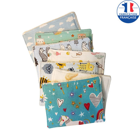 lingettes lavables bébé grand format tons bleu
